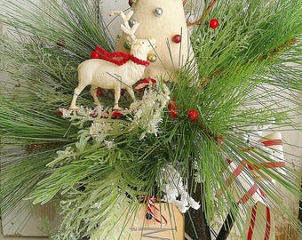 Vintage Black Enamel Coffee Pot: Farmhouse Decor, 17 inches Tall, Handmade Deer & Tree Assemblage