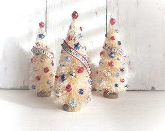 PATRIOTIC Semi Quincentennial Bottle Brush TREE, Vintage Inspired Holiday Decor (6 inch)