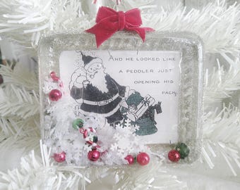 Santa Snow Globe Glass Ornament: Handcrafted Christmas Gift /Decoration (3 inches Tall)