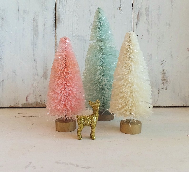 3 Vintage Christmas Pastel Bottle Brush Trees 6 inch Dusty Etsy