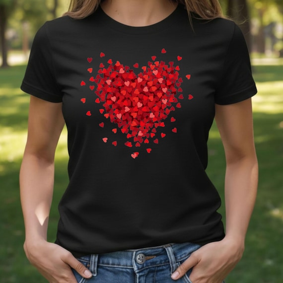 Heart Made of Hearts Graphic Tee | Minimalist Heart Aesthetic Shirt | Cute Red Heart Mosaic T-shirt | Love Graphic Tee for Women