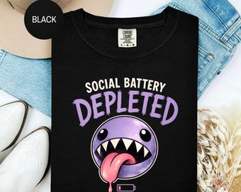 Social Battery Depleted Shirt, Bubble Trouble Graphic Tee, Funny Cartoon Fan Shirt, Cute Monster Comfort Colors Sweatshirt