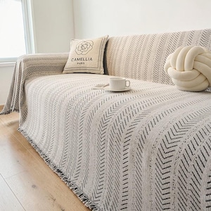 Modern Minimalist Sofa Cover, Chenille Couch Cover, Fishbone Pattern Sofa Blanket, Large Size Couch Cover, Home Decor Blanket