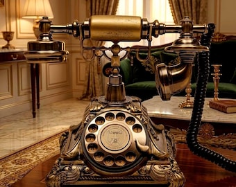 Luksusowy, zabytkowy, obrotowy telefon biurkowy, solidny metalowy telefon retro, dekoracja do domu i biura
