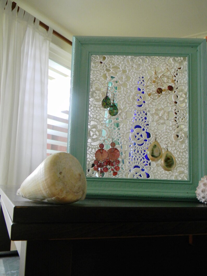 Vintage frame and crochet doily earring holder Etsy