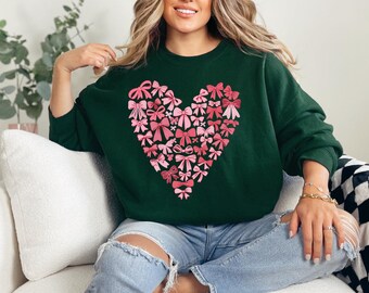 Coquette Bow Valentine's Day Shirt, Pink Bow Heart Valentine Sweatshirt, Pink Bow Valentines Day Shirt, Retro Valentine Day Bow Shirt,