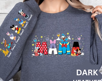 Personalized Disney Mama Sweatshirt, Disney Custom Mom Sweatshirt, Personalized Grandma Shirt, With Kids Name On Sleeve, Mother's Day Gift