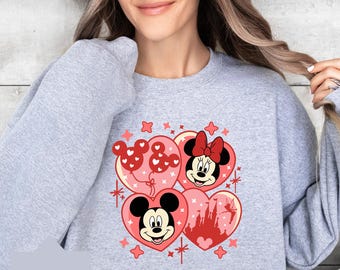 Mickey And Minnie Heart Sweatshirt, Mickey Minnie Valentine Sweatshirt, Disney Valentines Day Couple Matching Trip, Magical Castle Hoodie