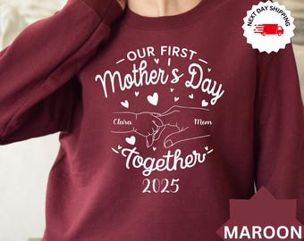 Our First Mother's Day Shirt, Custom Kids Name Mama Shirt, Mama Hand with Kids Name T-Shirt, Personalized Grandma T-Shirt, Custom Mommy Gif