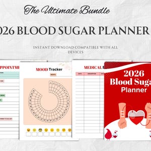 2026 Blood Sugar Planner, Glucose Tracker, Diabetes Log Book Journal, Type 2 Diabetes PDF