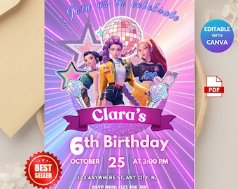 KPOP Demon Hunters Invitation, Customizable Birthday Invite, Kids Party, Music Lover, Digital PDF