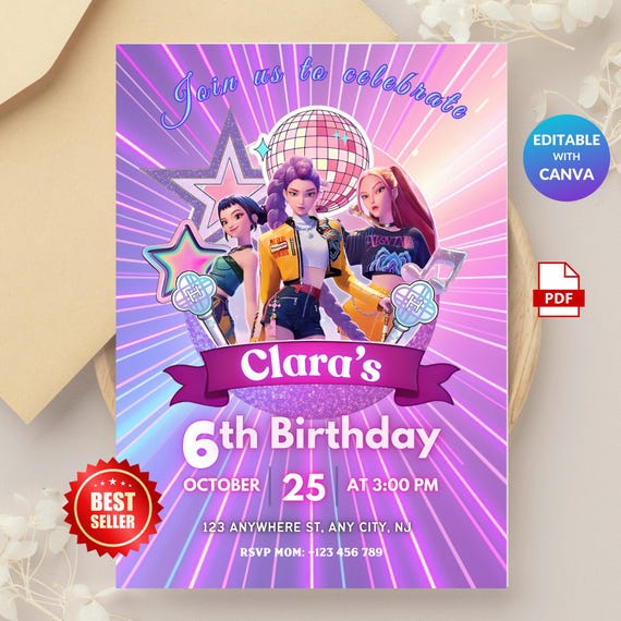 KPOP Demon Hunters Invitation, Customizable Birthday Invite, Kids Party, Music Lover, Digital PDF