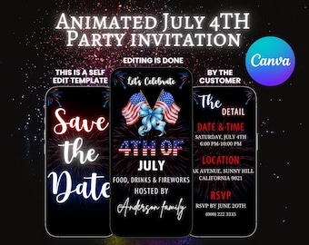 Patriotic Party Invite Template, Animated (4th of July, Editable)