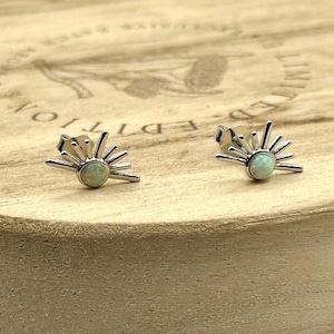 White Opal Sunset Stud Earrings in Sterling Silver - Warm Tone Jewelry