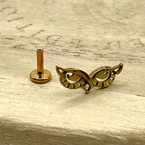 Threadless Owl Push Pin Top with Post Flat Back Earrings, Body Piercing Jewelry