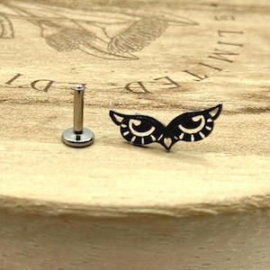 May include: A silver-colored, flat-backed stud earring and a black owl-shaped earring. The owl earring has white eye details. The earrings are displayed on a wooden surface with the text "LIMITED EDITION" visible.