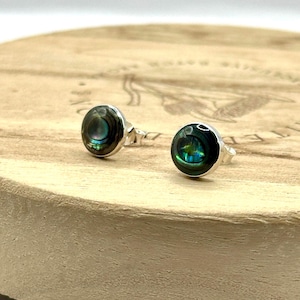 Paua Shell Shiva Eye Stud Earrings in Sterling Silver - Minimal Everyday Jewelry