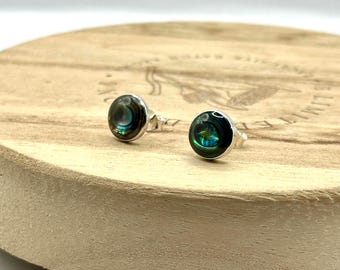Paua Shell Shiva Eye Stud Earrings in Sterling Silver - Minimal Everyday Jewelry