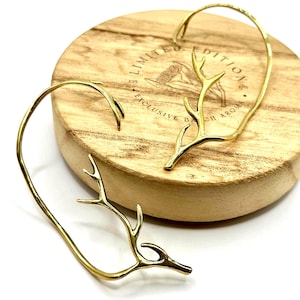 Antler Adjustable Full Ear Cuff Brass Earrings - Boho Tribal, No Piercing comes in Pairs