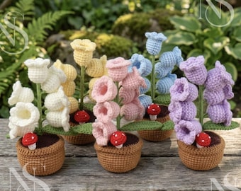 Crochet Bell Orchid in Pot – Handmade Knitted Flower with Light