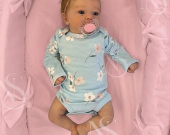 Handmade reborn style doll 18-19 inch soft vinyl newborn with blue open eyes rooted hair and 3d painted skin