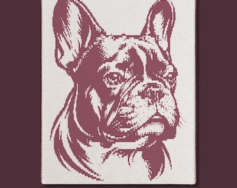 Fransk bulldogg sidoporträtt överlägg mosaikfilt PDF-mönster | Frenchie hundälskare gåva
