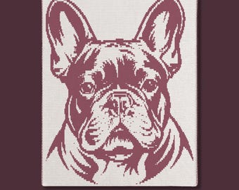 Fransk bulldogg porträtt överlägg mosaikfilt PDF-mönster | Frenchie hundälskare gåva