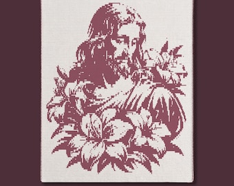 Jesus with Lilies Overlay Mosaic Crochet Blanket PDF Pattern