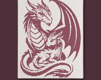 Mor & Baby Dragon Overlay Mosaic Virkad Filt PDF Mönster