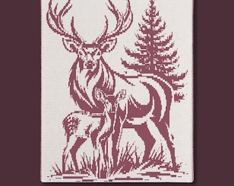 Majestic Stag and Fawn Overlay Mosaic Virkad Filt PDF Mönster