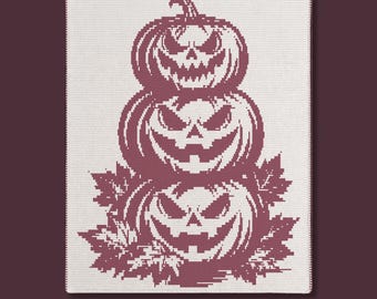 Staplade Jack-o'-Lanterns Överlägg Mosaik Virkad Filt PDF Mönster