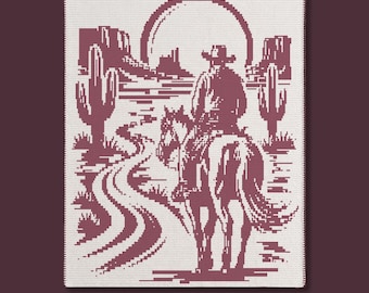 Riding Cowboy Western Overlay Mosaic Blanket PDF Pattern | Desert Sunset Decor
