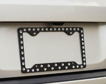Custom Dog Paw License Plate Frame, Pet Lover Car Accessory, Cute Paw Print Frame, Personalized Gift for Dog Mom Dad, Slim Metal Frame