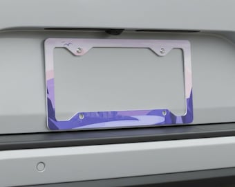 Minimalist Mountain Sunset License Plate Frame, Scenic Landscape Car Tag Holder, Nature Lover Gift, Aesthetic Auto Accessory