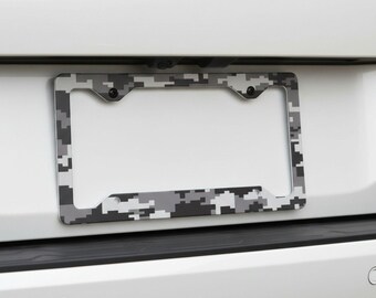 Gray Digital Camo License Plate Frame, Military Style Car Tag Holder, Camouflage Auto Plate Frame, Truck Accessory Gift for Him