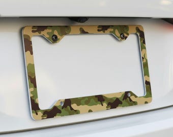 Green Camo License Plate Frame, Camouflage Car Tag Frame, Military Style Plate Holder, Off Road Truck Accessory, Outdoor Vehicle Decor