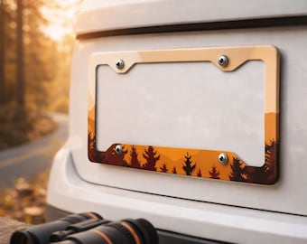 Mountain Sunset License Plate Frame, Nature Forest Car Frame, Outdoor Adventure Auto Tag Holder, Gift for Hikers & Campers