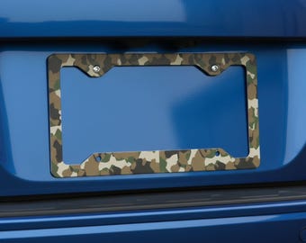 Camo License Plate Frame, Green Camouflage Car Tag Holder, Military Style Plate Frame, Truck Car Accessory, Outdoor Lover Gift