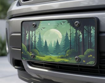 Moonlit Forest Vanity License Plate, Nature Car Tag, Pine Tree Landscape Plate, Camping Decor, Woodland Gift, Outdoor Art