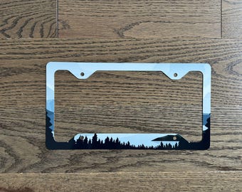 Mountain Landscape License Plate Frame – Scenic Nature Car Frame, USA Standard Auto Accessory, Outdoor Adventure Gift