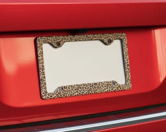 Marco para matrícula con estampado de leopardo, soporte para placa de coche con estampado de guepardo, accesorio de moda para mujer, 4 agujeros, tamaño EE. UU.