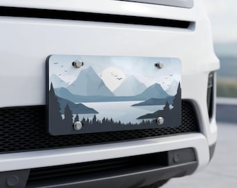 Placa decorativa de lago de montaña, placa de coche con paisaje natural, placa de matrícula personalizada de naturaleza salvaje, decoración de coche con paisaje de montaña, accesorio de coche de aventura