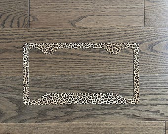 Leopard Print License Plate Frame, Cheetah Animal Pattern Car Tag Holder, Trendy Auto Accessory for Women, 4 Hole USA Size