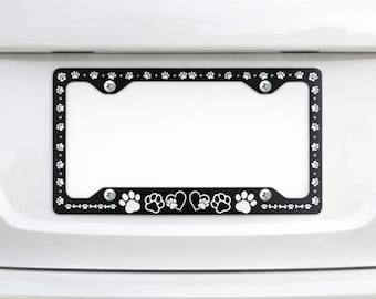 Marco para matrícula con forma de pata de perro: bonito marco para coche con estampado de pata, regalo para amantes de las mascotas, marco de color personalizado, accesorio para coche con forma de perro.