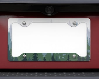 Mountain Forest License Plate Frame, Scenic Nature Car Accessory, Adventure Hiking Camping Gift, Outdoor Tree Plate Cover for Car & SUV