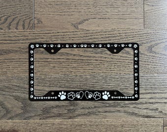 Dog Paw License Plate Frame – Cute Paw Print Car Frame, Pet Lover Gift, Personalized Color Auto Frame, Dog Car Accessory