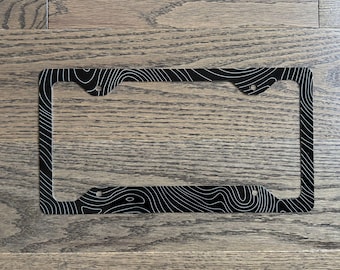 Topographic License Plate Frame, Minimalist Car Accessory, Adventure Gift, Black & White Plate Frame, Trendy Vehicle Decor for SUV and Sedan
