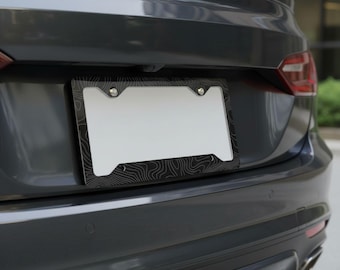 Marco de matrícula topográfico, marco minimalista negro para placa de coche, accesorio moderno con mapa de montaña, regalo de aventura, decoración para SUV y sedán.