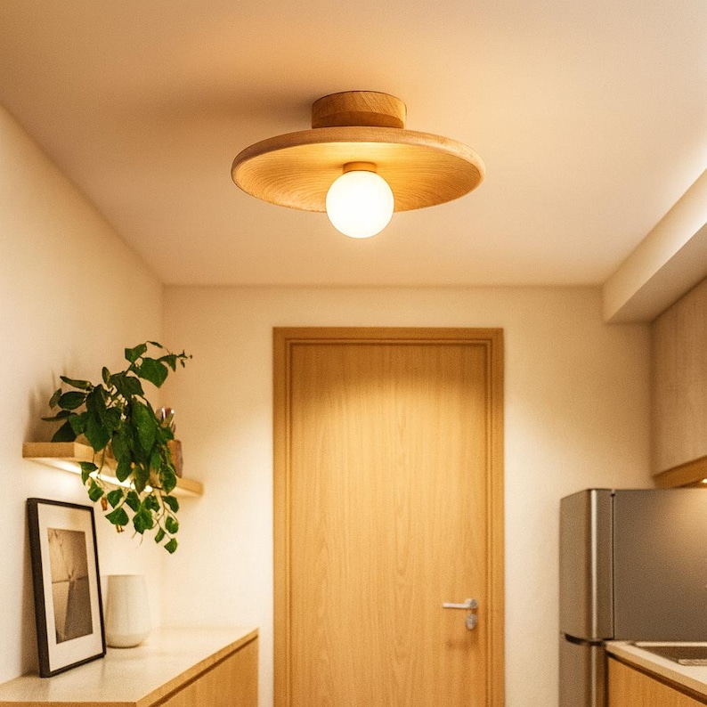 Lámpara de techo de madera natural: diseño moderno y minimalista