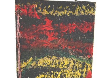 Carnet de croquis artisanal, reliure à points de chaînette apparents, couverture en papier noir, crayon de cire (9,5 x 12,5 cm)